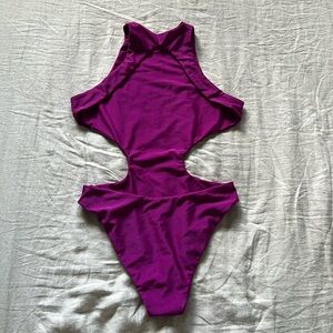 Backless purple swimsuit